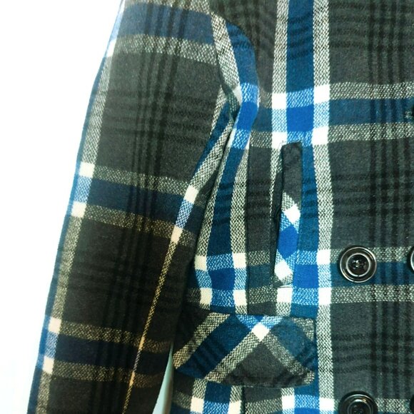 Rothschild Hooded Peacoat Winter Coat Girls Medium Gray Blue Plaid - Picture 3 of 7